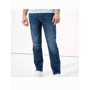 American Eagle Mens Airflex Relaxed Straight Jeans Size 44x32 Dark Wash Stretch